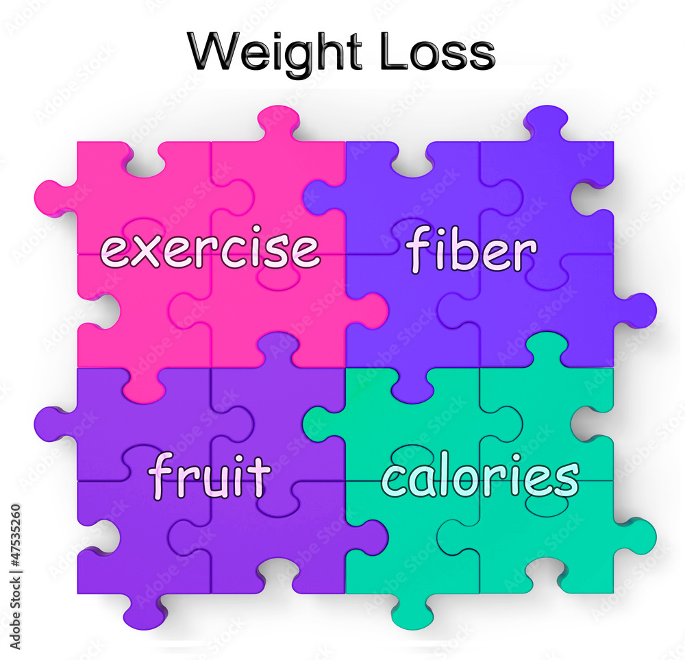 Fototapeta premium Weight Loss Puzzle Shows Exercise And Fiber