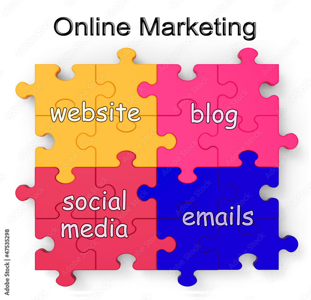 Online Marketing Puzzle Shows Websites And Blogs Online Marketing Puzzle Shows Websites And Blogs