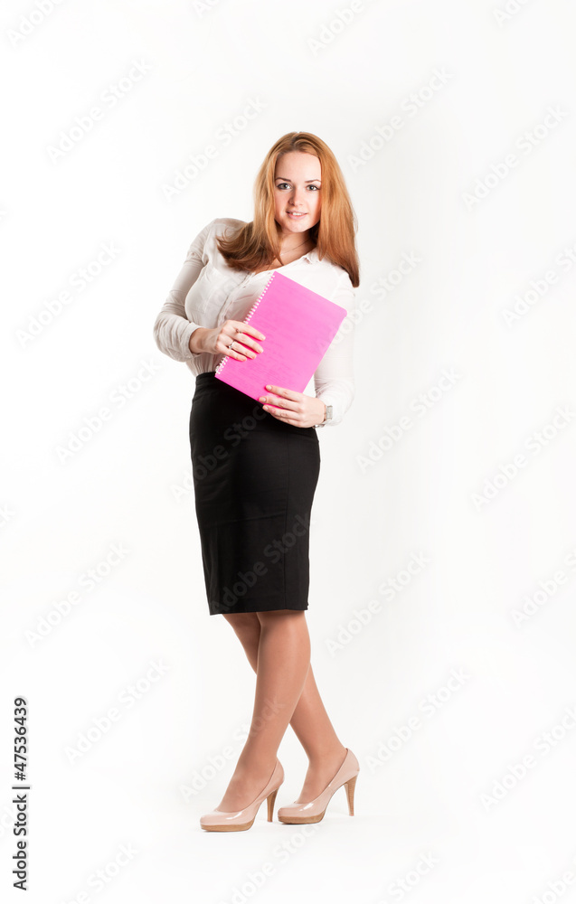 Business woman with folders on a light background Business woman with folders on a light background