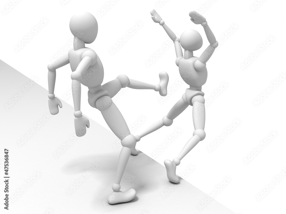Human character kicking opponent into the abyss Human character kicking opponent into the abyss