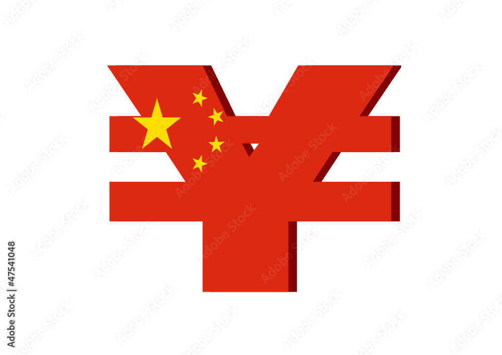 Obraz premium chinese yuan currency sign with chinese flag. vector file