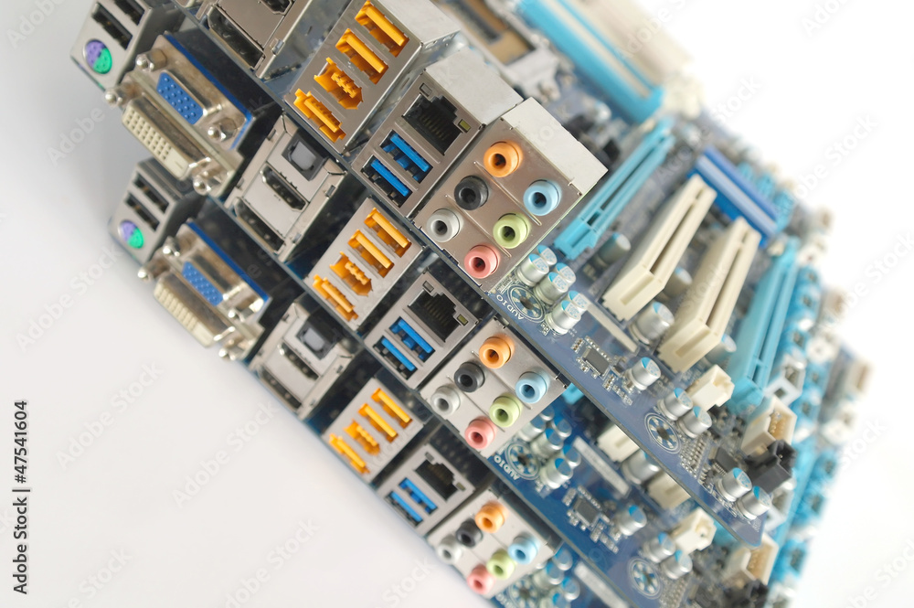 Fragment of three computer main boards Fragment of three computer main boards