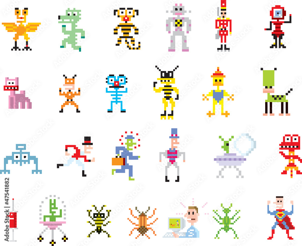 Fototapeta premium Group of pixel illustrations