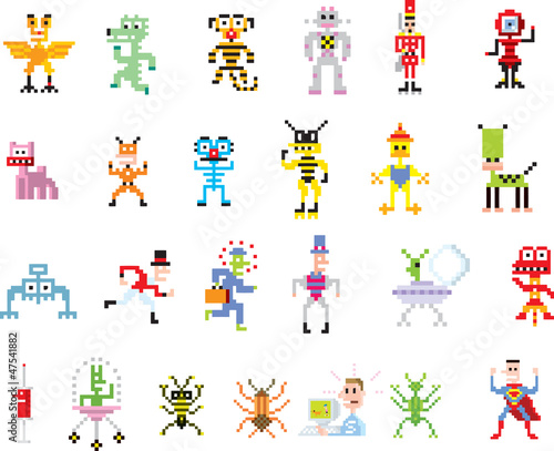 Group of pixel illustrations