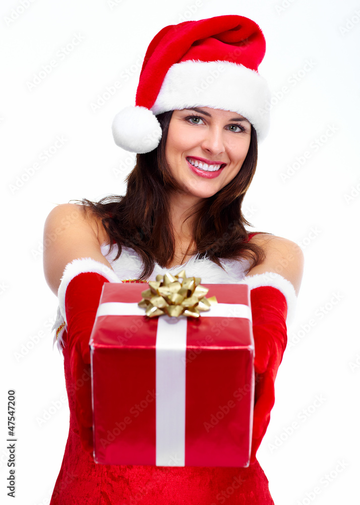 Santa helper Christmas girl with a present. Santa helper Christmas girl with a present.