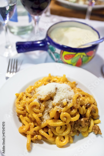 fresh made bolognese pasta cavatappi