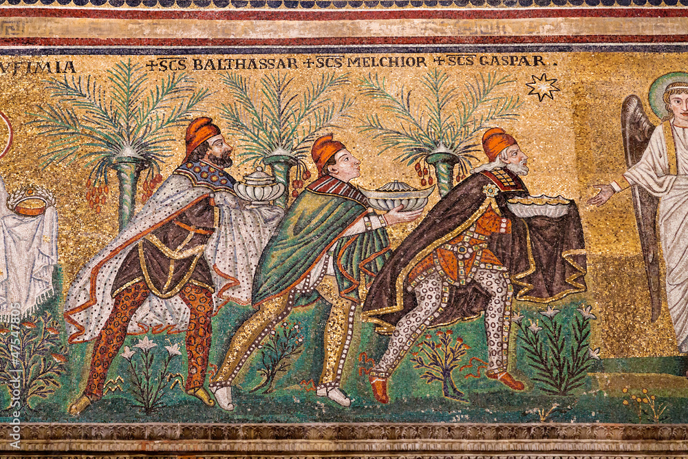 Mosaic the three magi in Sant Apollinare Nuovo in Ravenna