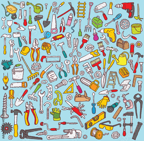 Tools Collection: hand drawn illustrations of  tool icons