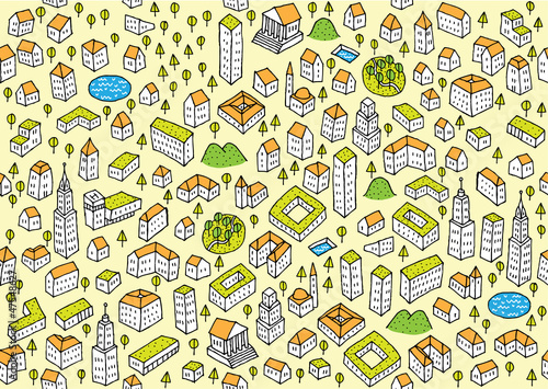 Architecture Set: Seamless pattern and set of small  icons