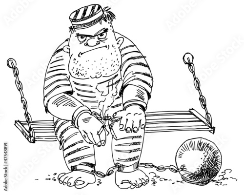 Prison inmate, vector illustration, hand-drawn