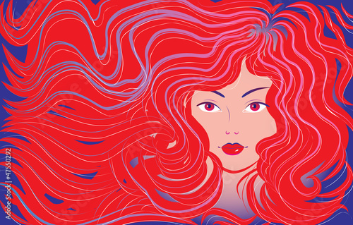 Beautiful woman with flowing hair. Vector illustration
