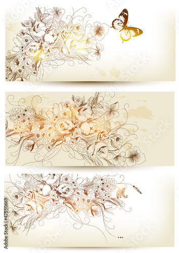 Set of flower hand drawn backgrounds
