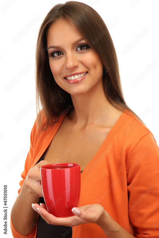 beautiful young woman with cup of tea, isolated on white beautiful young woman with cup of tea, isolated on white