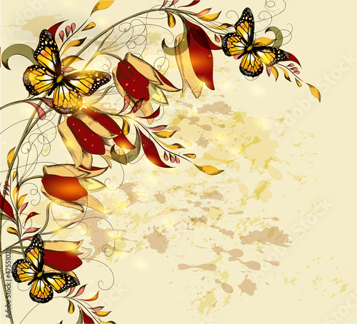 vintage floral background with hand drawn tulips