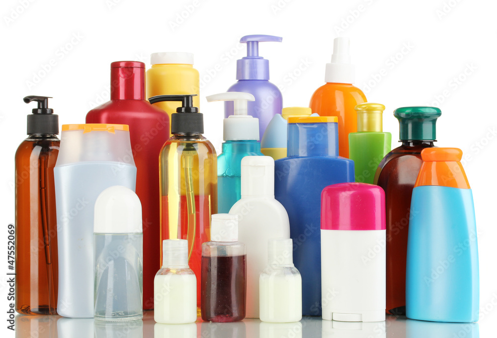 A lot of different cosmetic products for personal care isolated