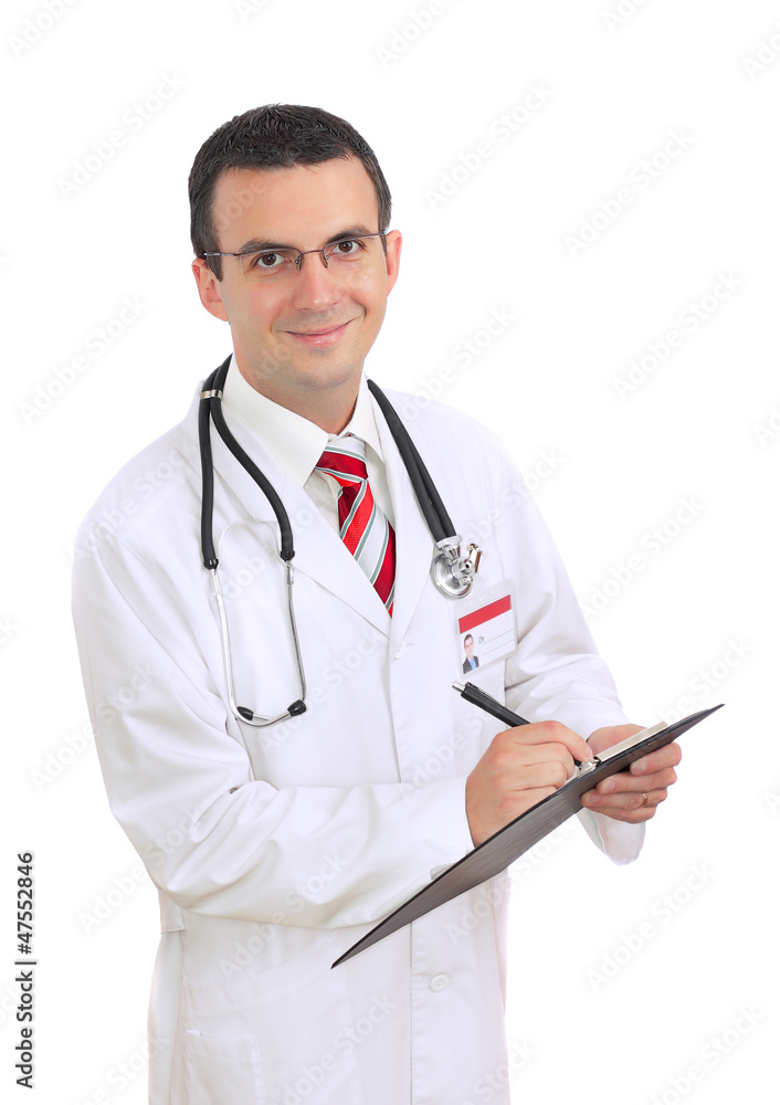 Portrait of medical doctor. Write on paper pad. Portrait of medical doctor. Write on paper pad.