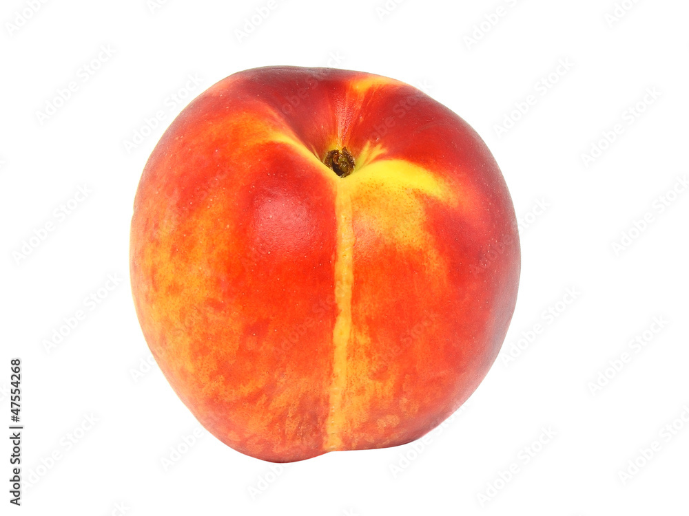 Single peach on white background. Isolated Single peach on white background. Isolated