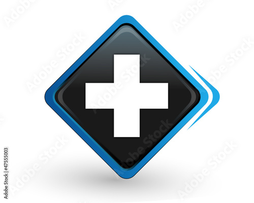 icône santé sur bouton carré bleu design