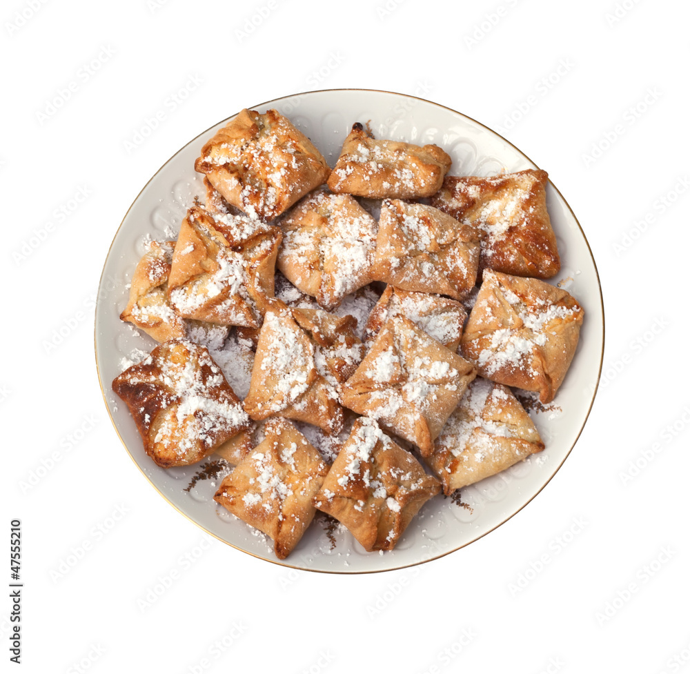 Plate with homemade pastry. Isolated. Plate with homemade pastry. Isolated.