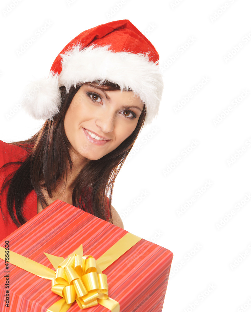 Portraif of a young woman holding a Christmas present Portraif of a young woman holding a Christmas present