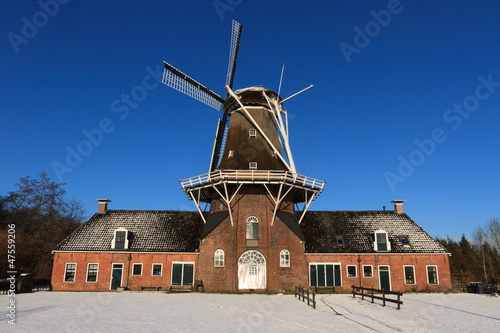 Dutch windmill in in winter.