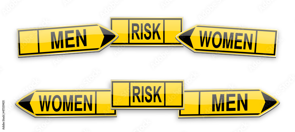 Fototapeta premium Directional arrows men, women and risk as an illustration