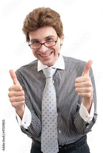 smiling business man with thumbs up gesture photo