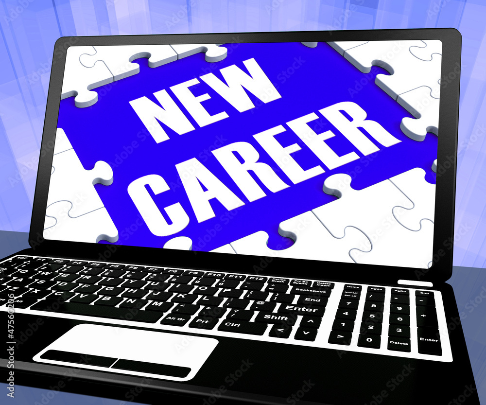 New Career On Laptop Showing New Employment New Career On Laptop Showing New Employment