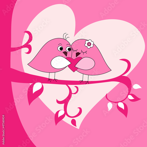 Valentine's Day greeting card with birds on branch