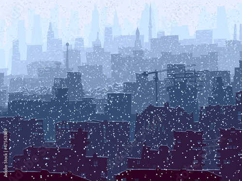 Abstract illustration of big snowy city.