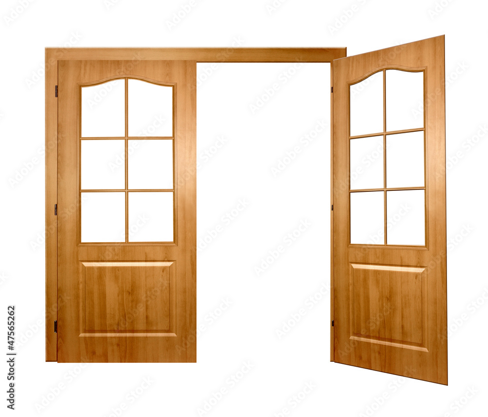 Open door on a white background Open door on a white background