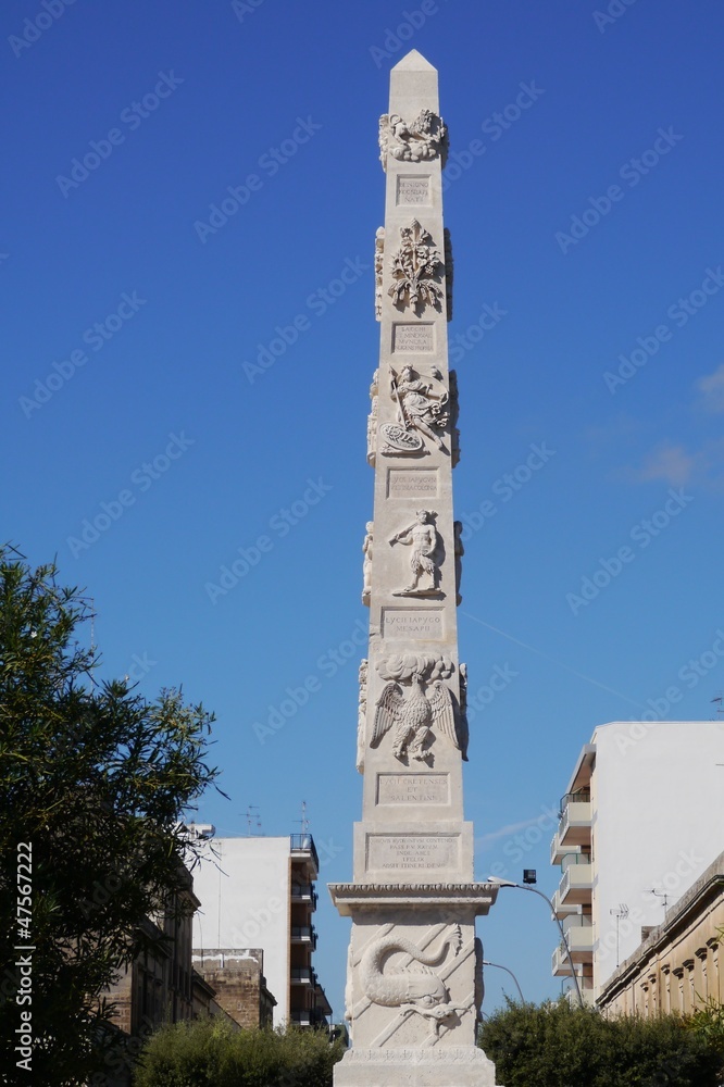 The obelisk of the city Lecce in Puglia in Italy