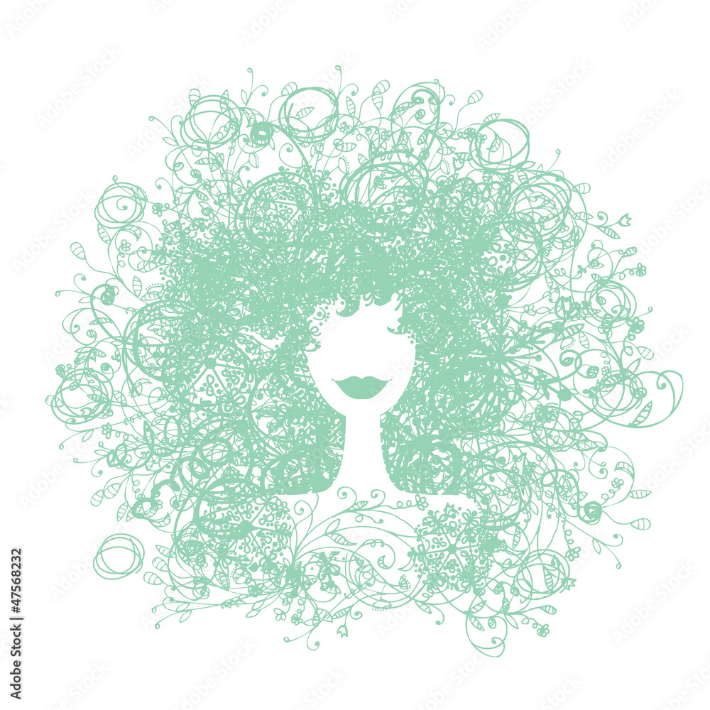 Floral hairstyle, woman silhouette for your design Floral hairstyle, woman silhouette for your design