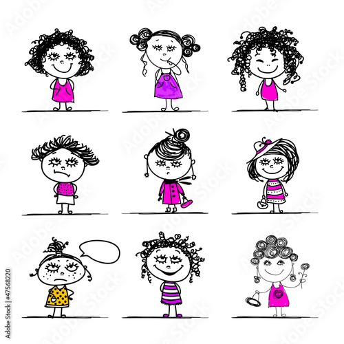 Cute girls, sketch for your design