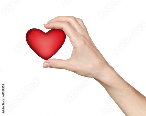 Woman hand holding red heart. Love  valentine and health symbol.