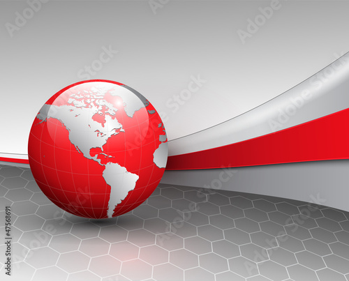 Business background, grey with red world globe