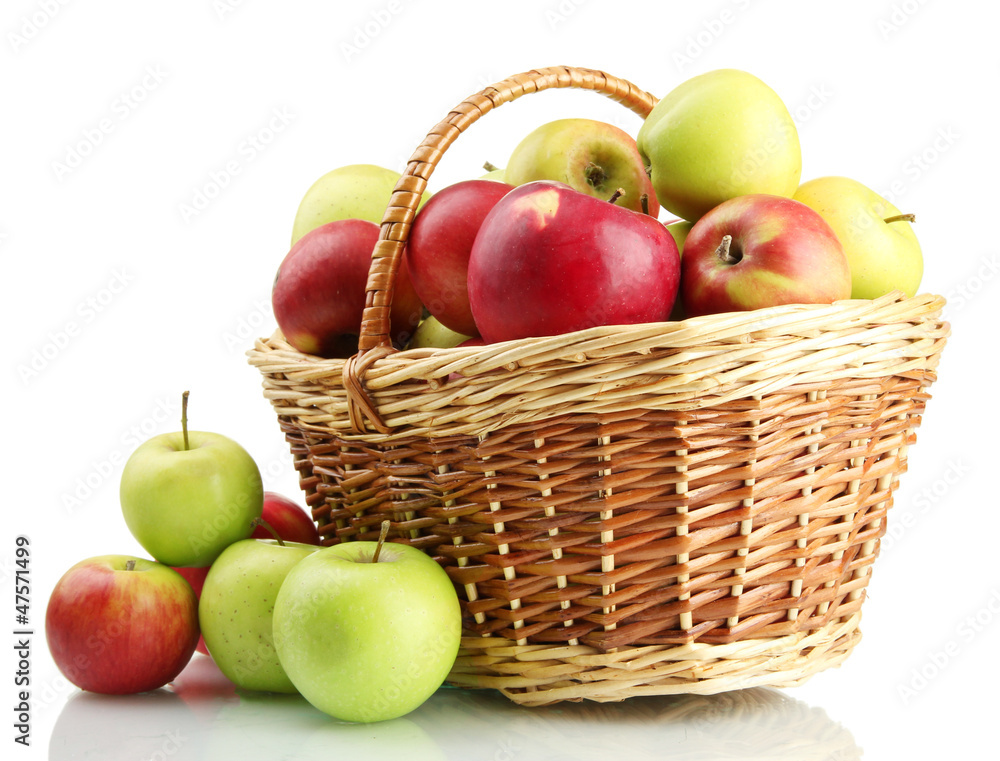 juicy apples in basket, isolated on white juicy apples in basket, isolated on white