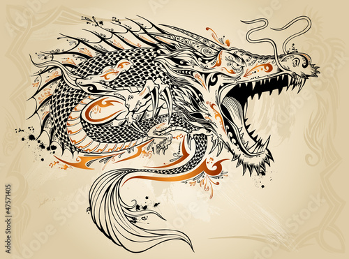 Dragon Doodle Sketch Tattoo Vector #47571405