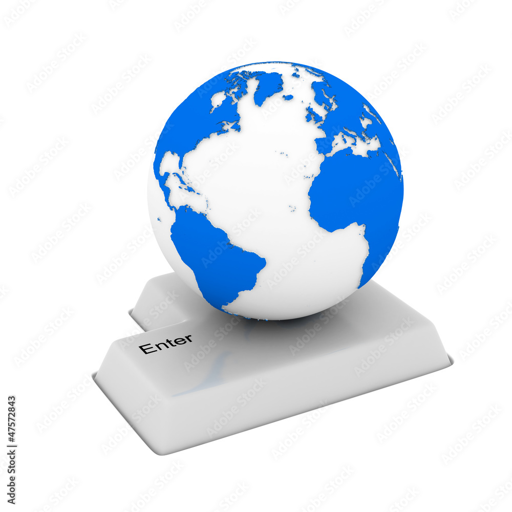 button and globe on white background. Isolated 3D image button and globe on white background. Isolated 3D image