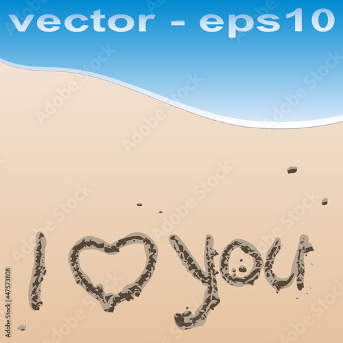 Vector conceptual love you text written by hand in sand
