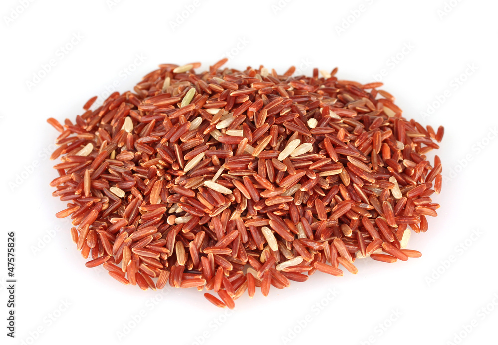 red rice uncooked in a heap isolated on a white background red rice uncooked in a heap isolated on a white background