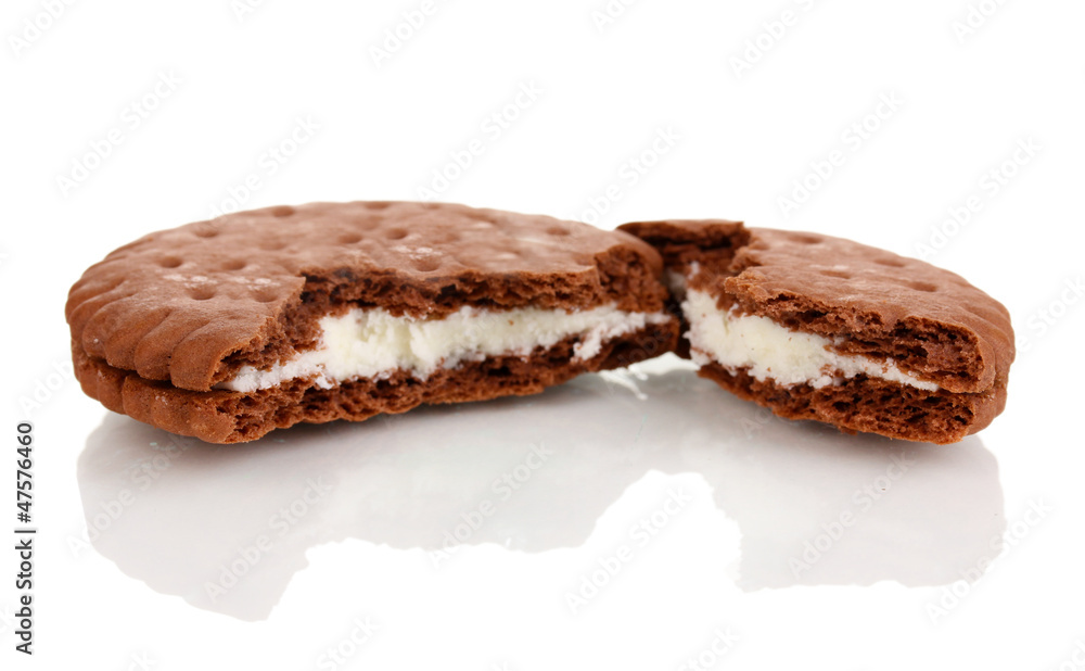 Chocolate cookies with creamy layer isolated on white Chocolate cookies with creamy layer isolated on white