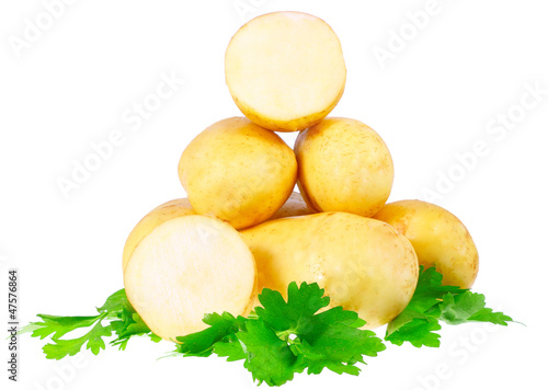 Young potatoes, decorating of parsley . Isolated