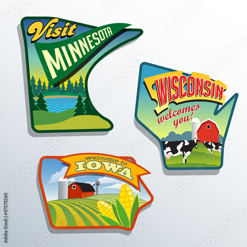 United States Minnesota Wisconsin Iowa  illustrations designs