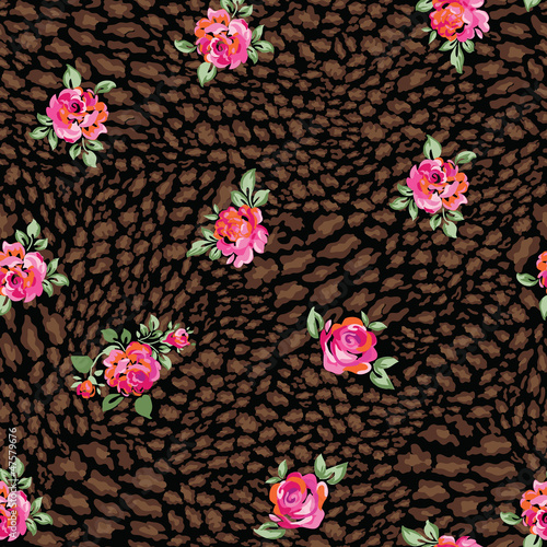 roses over animal dark seamless background