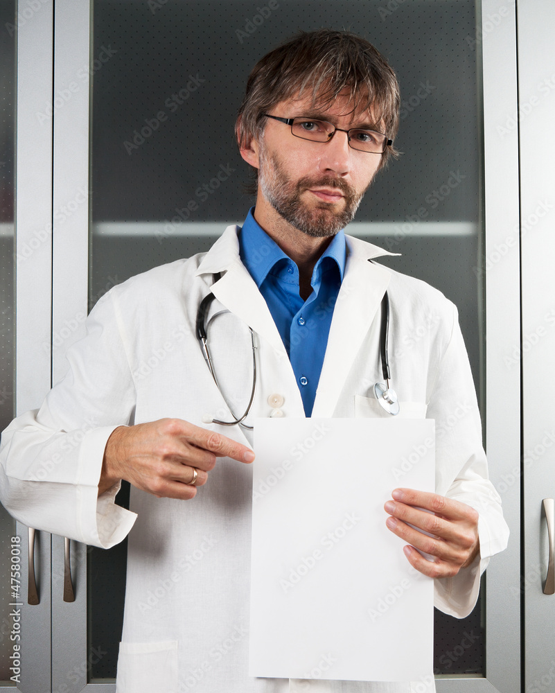 doctor shows blank sheet of paper