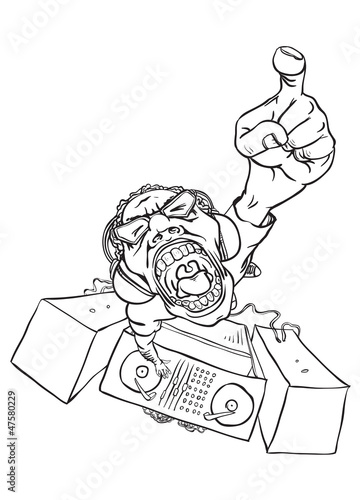 Shouting bizarre disc jockey playing electro music