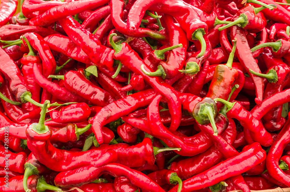 Red hot peppers on display