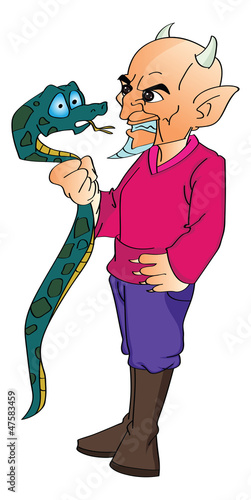 Devil Grabbing a Snake, illustration