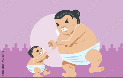 Big and tiny Sumo wrestler
